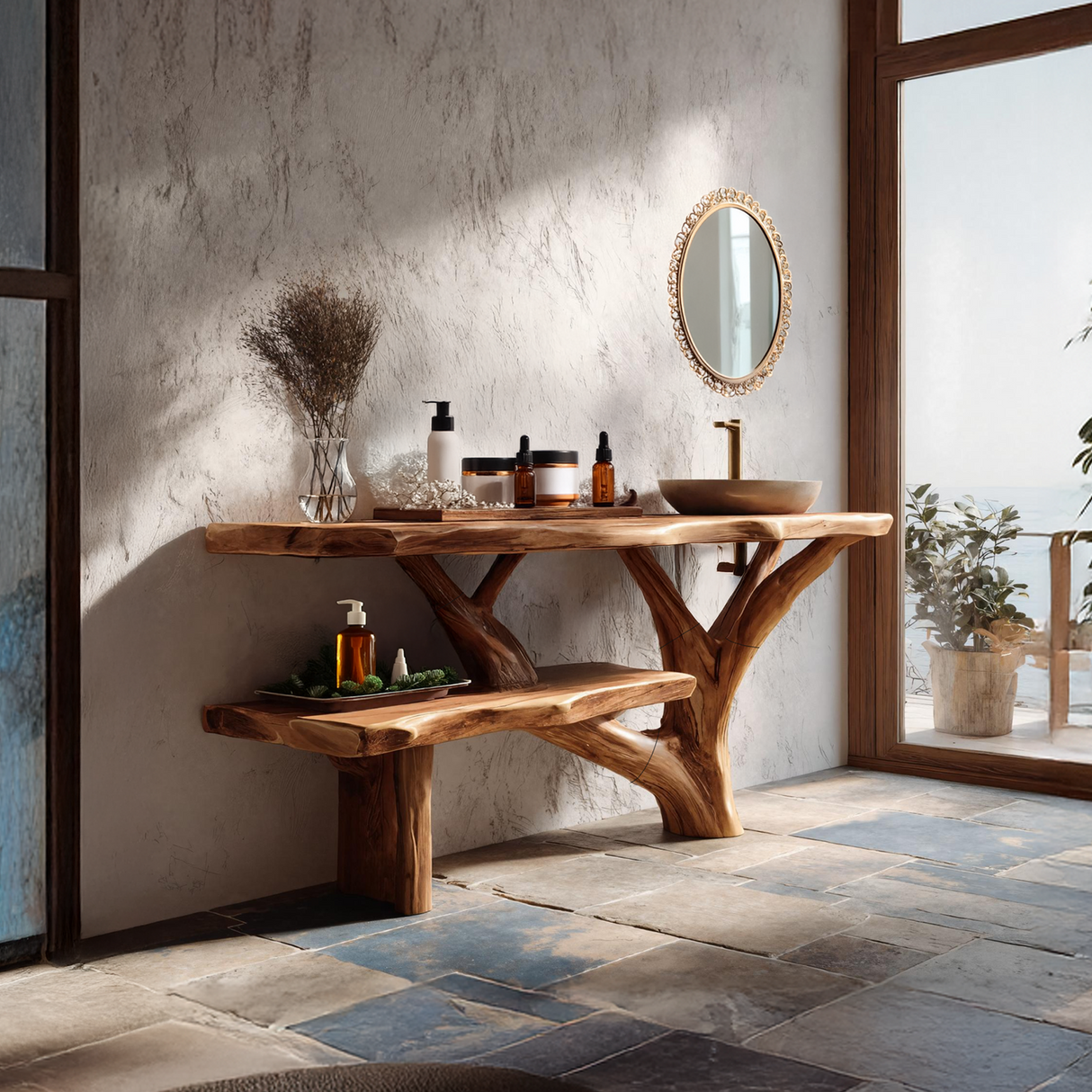 Farmhouse Wooden Live Edge Bathroom Vanity For Bathroom Design