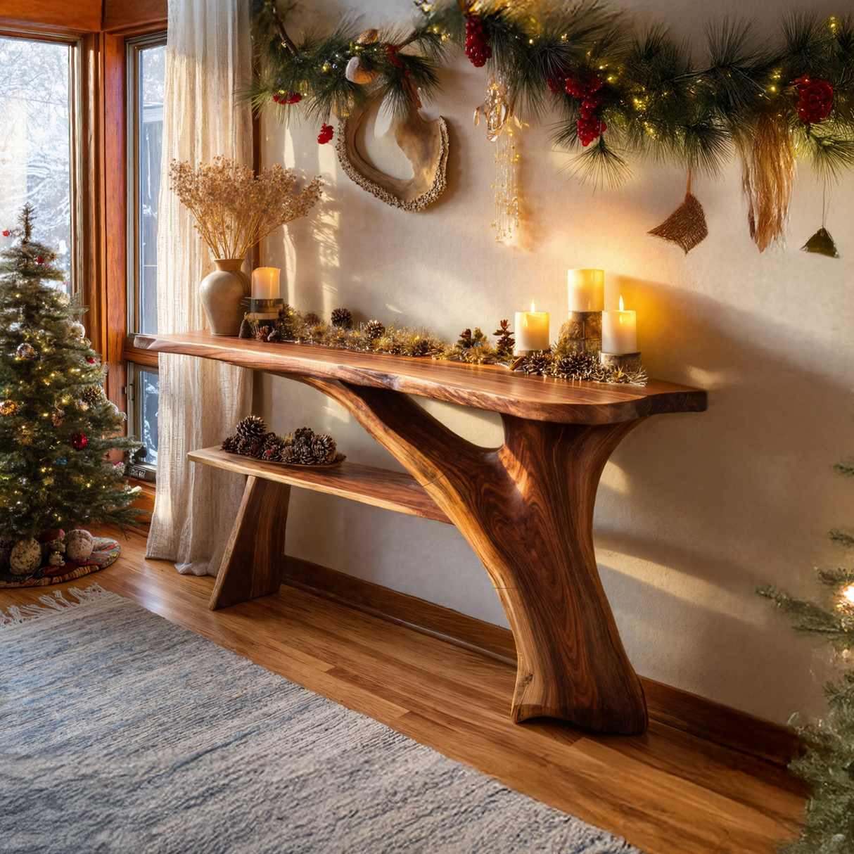 Rustic Live Edge Console Table For Christmas Furniture Entryway