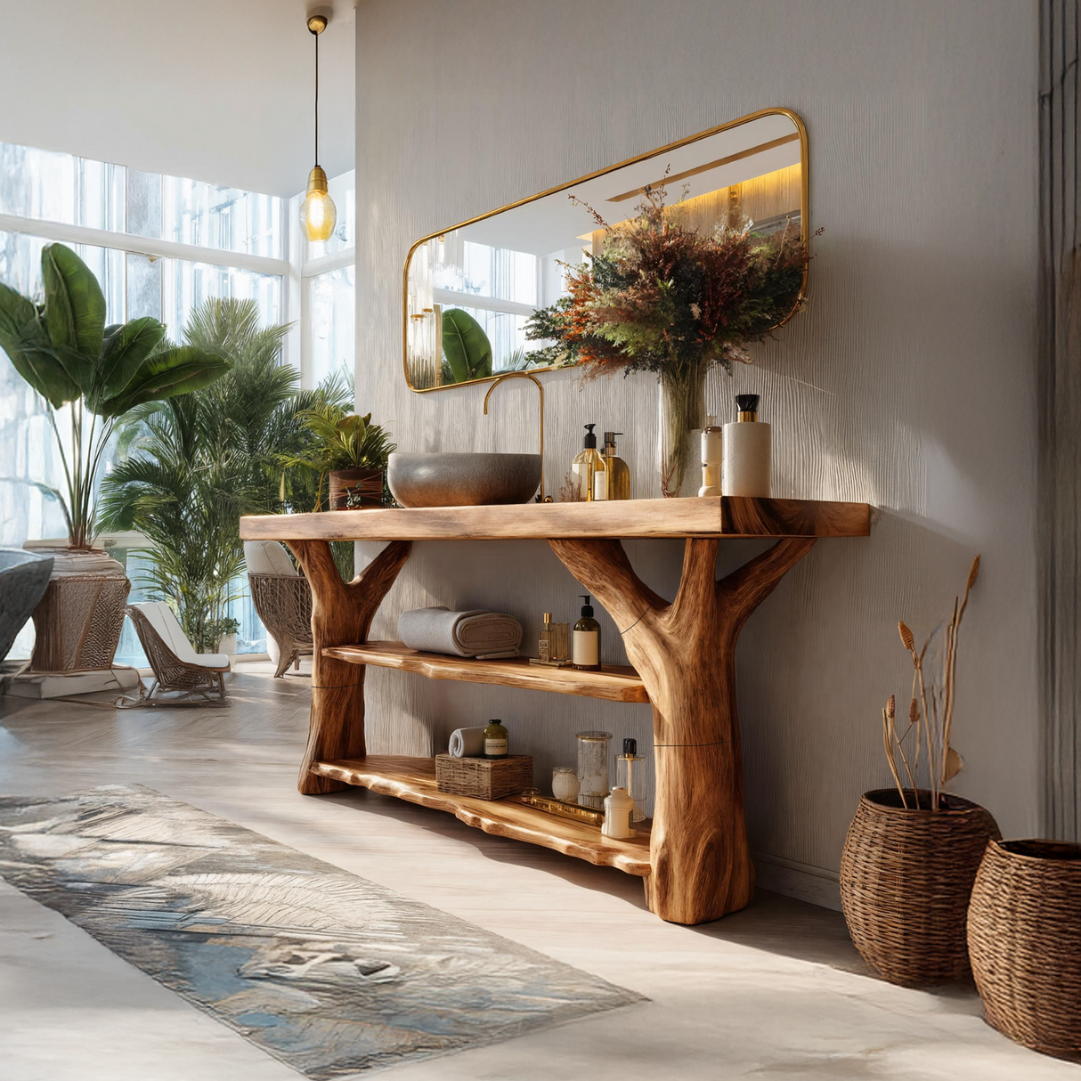 Handcrafted Live Edge Tree Trunk Vanity For Stylish Home Bathroom Decor