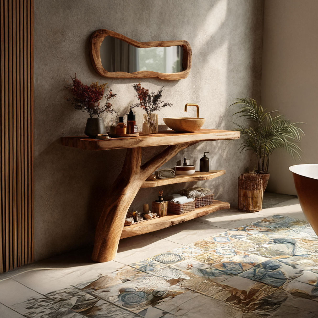 Handcrafted Live Edge Tree Trunk Vanity For Modern Bathroom Furniture Decor