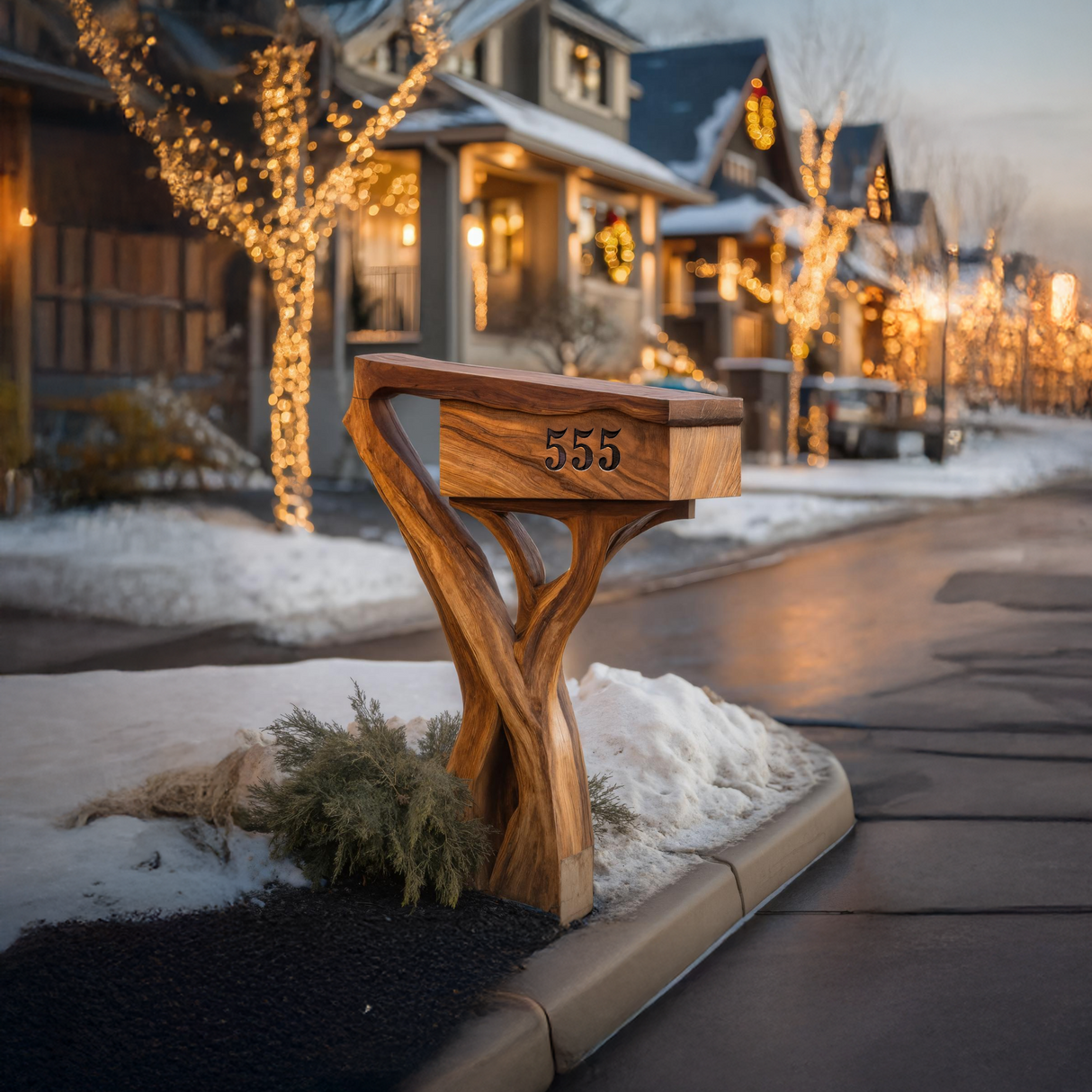 Farmhouse Wooden Sculpture Mailbox For Garden Patio Rustic Decor