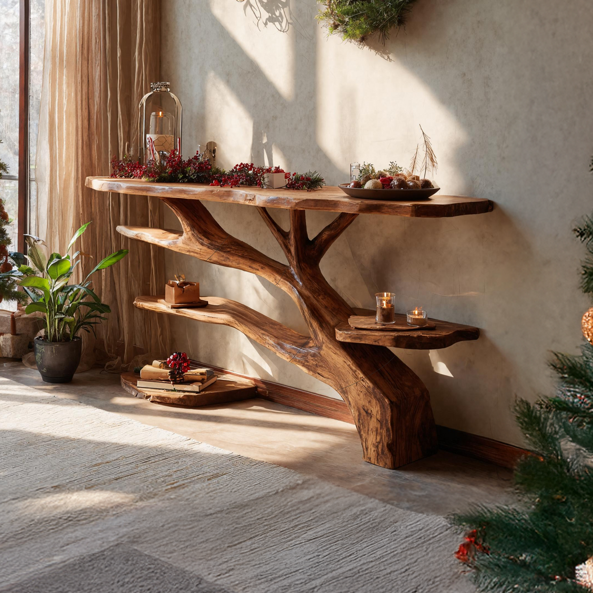 Handcrafted Solid Wood Console Table For Christmas Furniture Decor