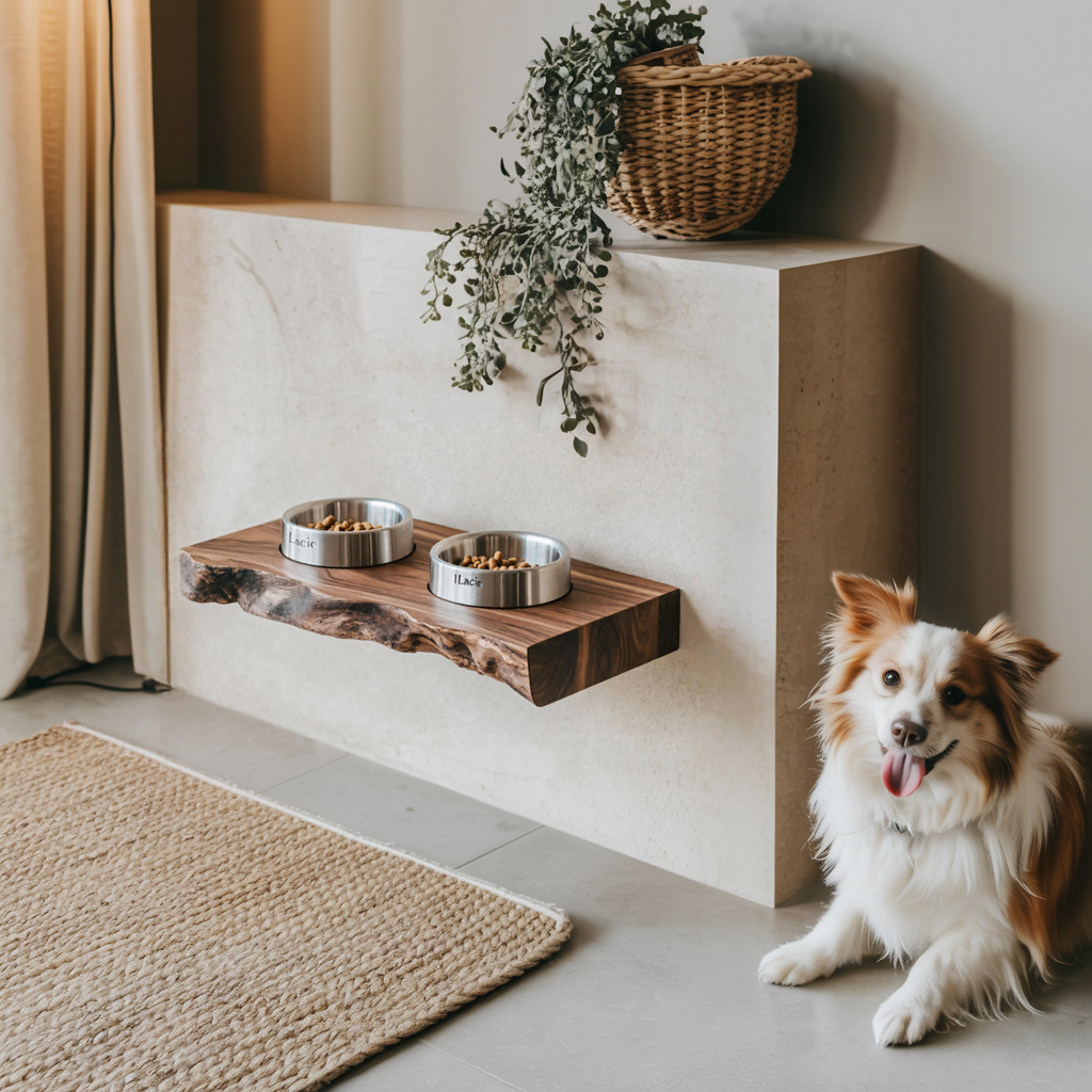 Rustic Dog Bowl Stand Handmade For Kitchen Area