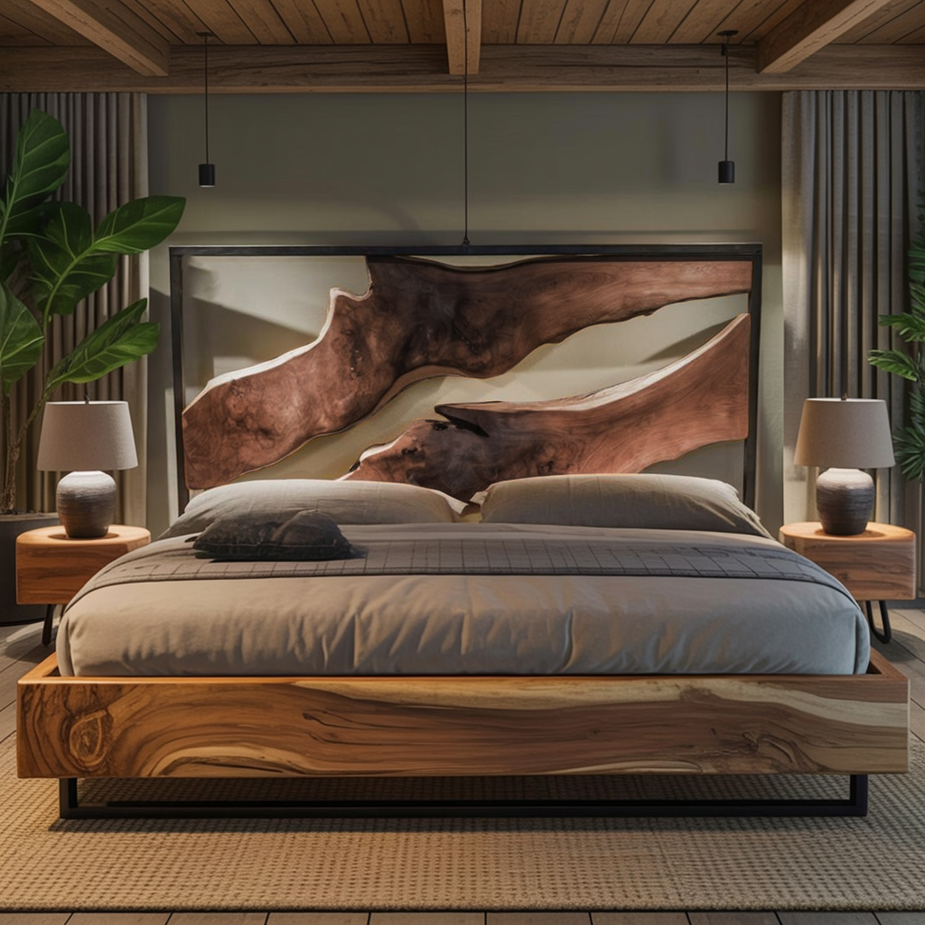 Artistic Live Edge Headboard For Bedroom Centerpiece