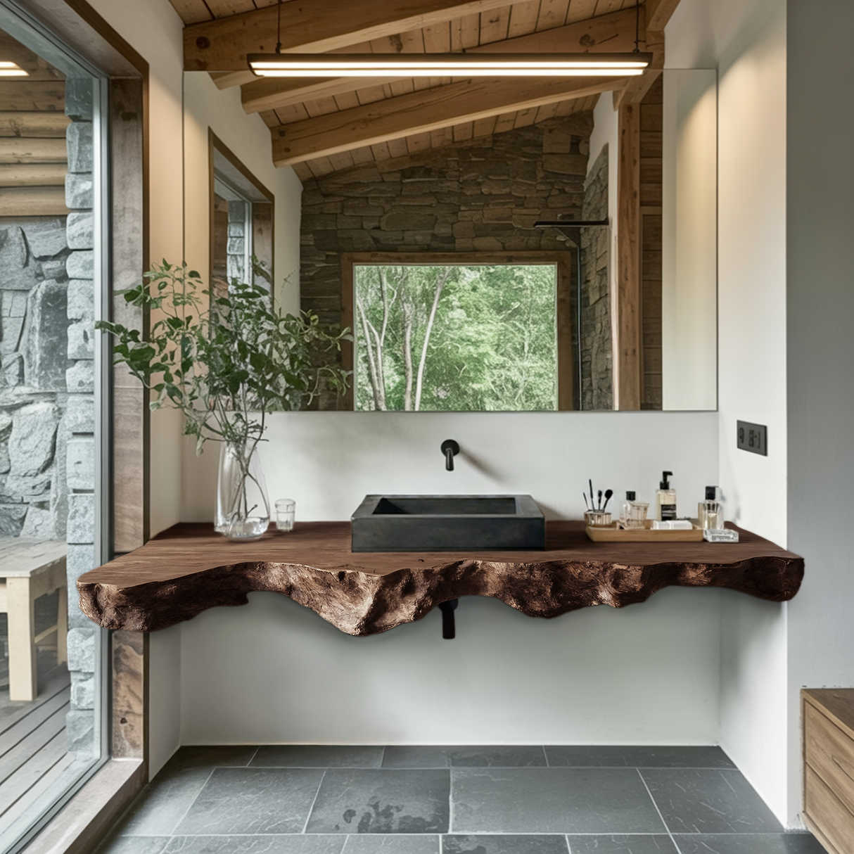 Live Edge Solid Wood Vanity For Rustic Bathroom