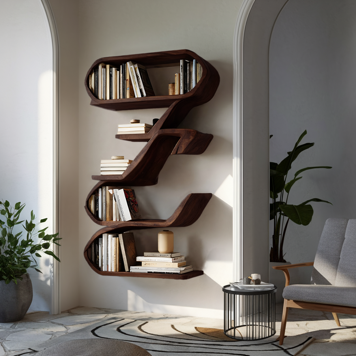 Modern Sculptural Wall Shelf For Living Room Display