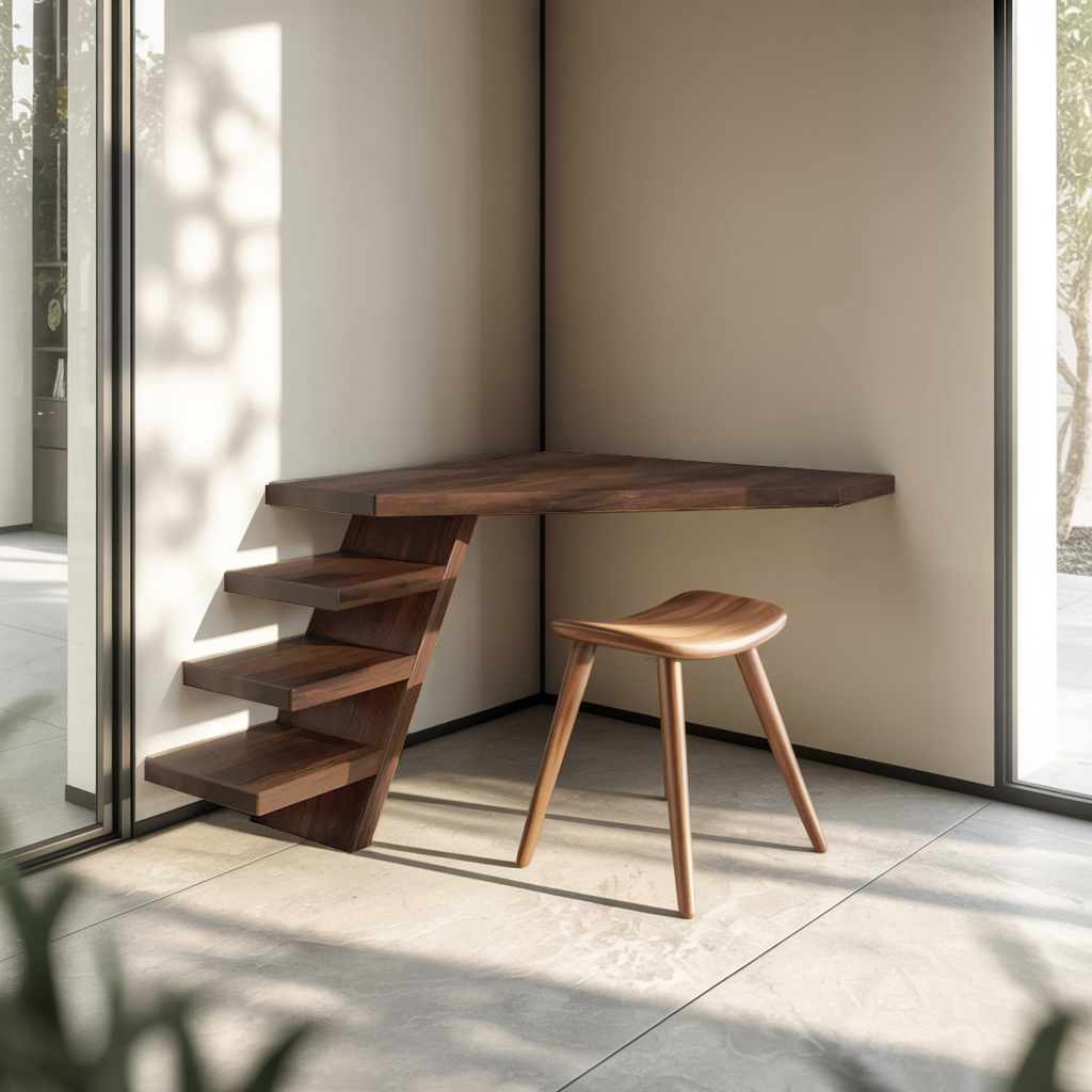 Minimalist Floating Corner Desk With Shelves For Small Home Office Workspace