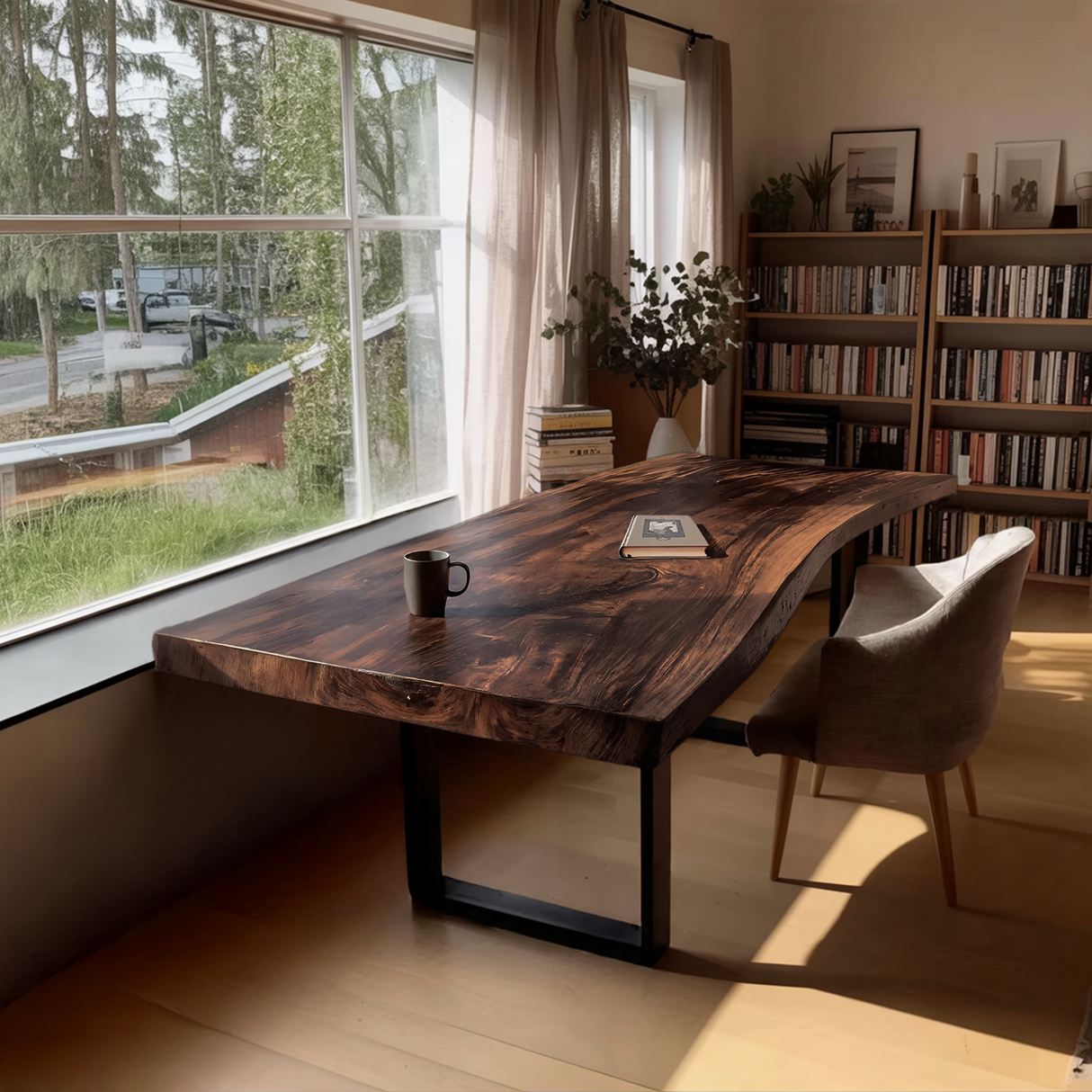 Mid Century Rustic Wooden Live Edge Desk For Home Office
