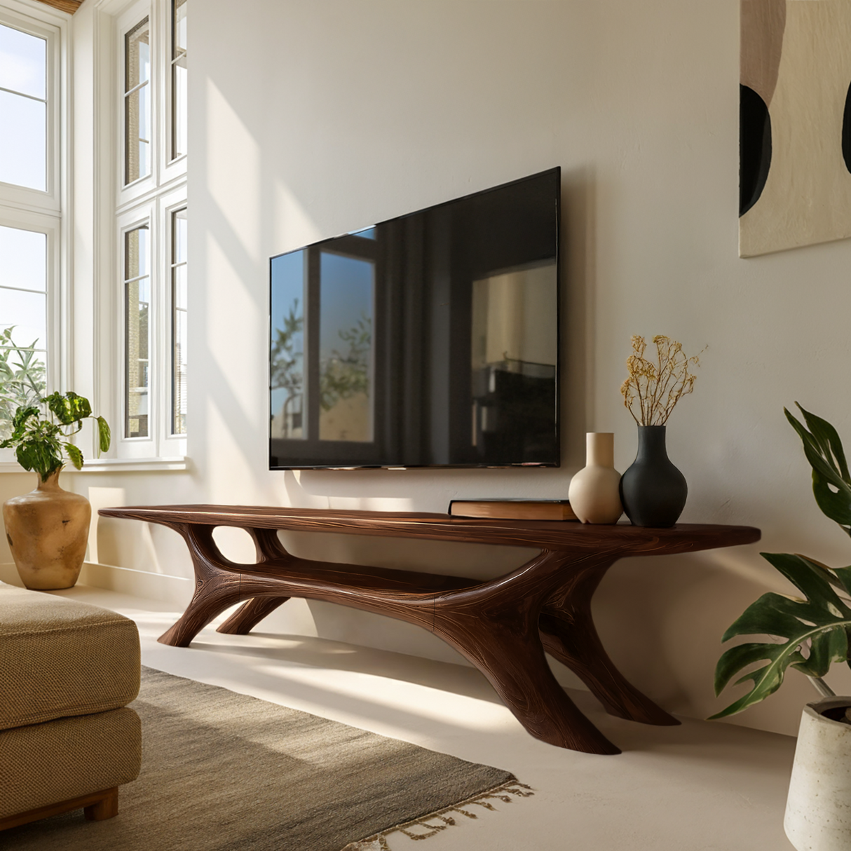 Modern Sculptural TV Cabinet For Living Room Accent