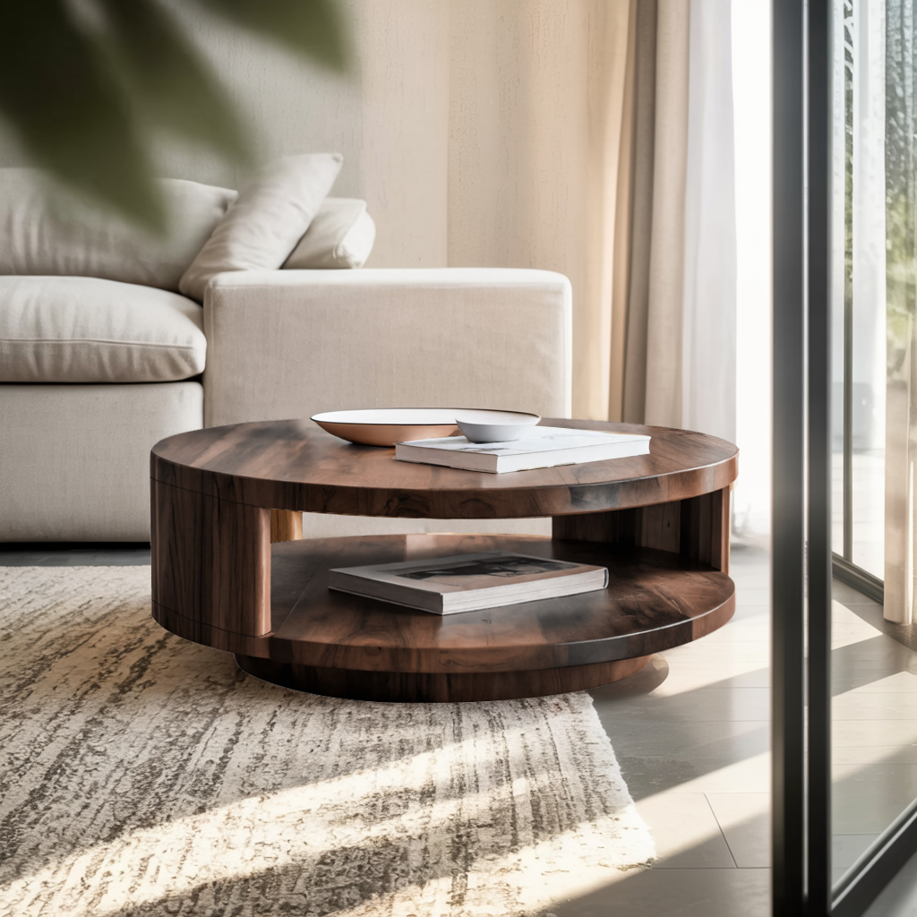 Modern Round Coffee Table With Shelf For Living Room And Lounge