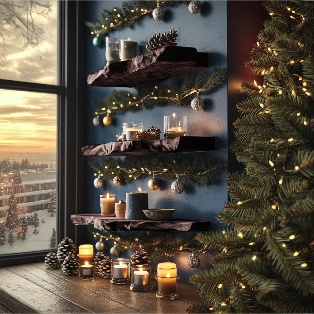 Mid Century Solid Wood Floating Shelf For Bedroom Xmas Decor