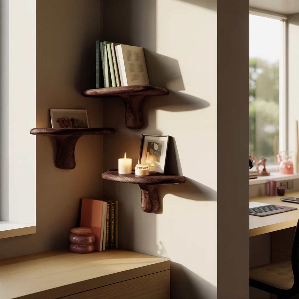 Handcrafted Live Edge Mushroom Shelf For Artistic Living Room Design
