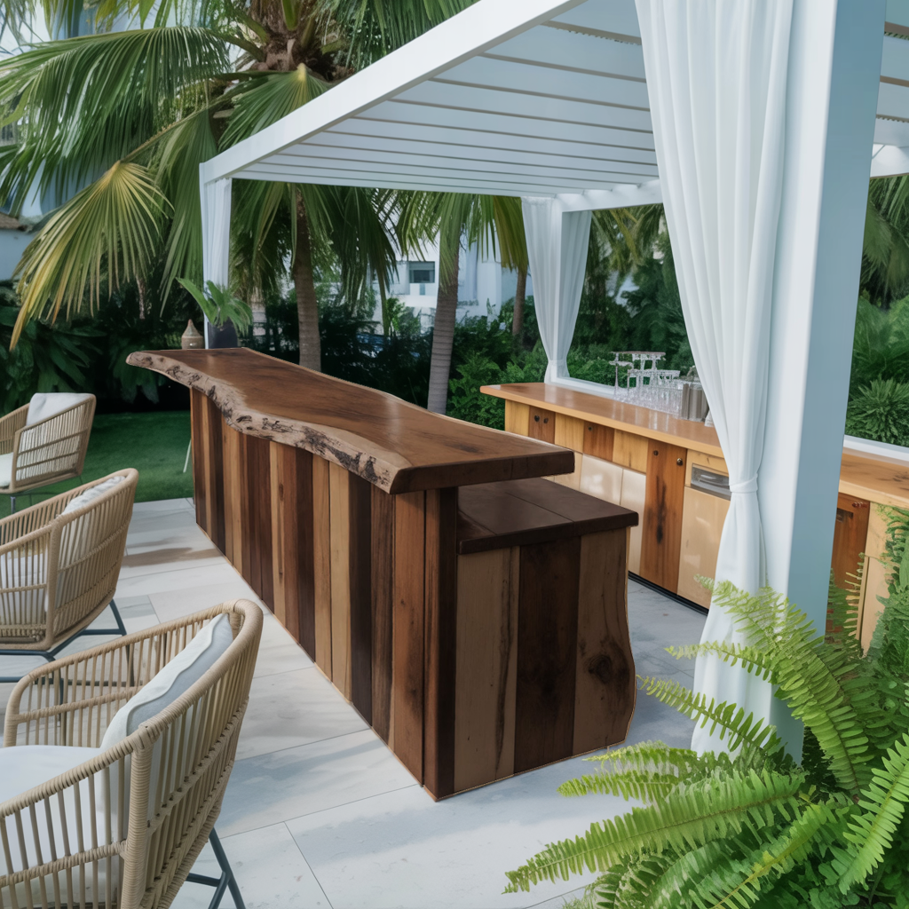 Rustic Live Edge Outdoor Bar Table For Patio Or Garden