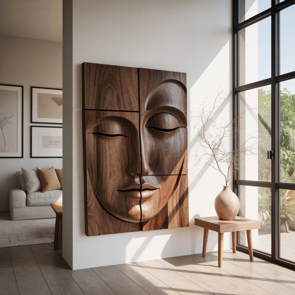 Modern Buddha Face Wall Art Living Room Entryway