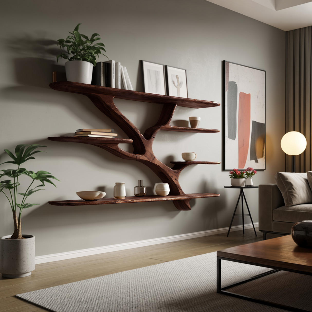 Industrial Floating Wooden Shelving Unit For Bedroom Organizer