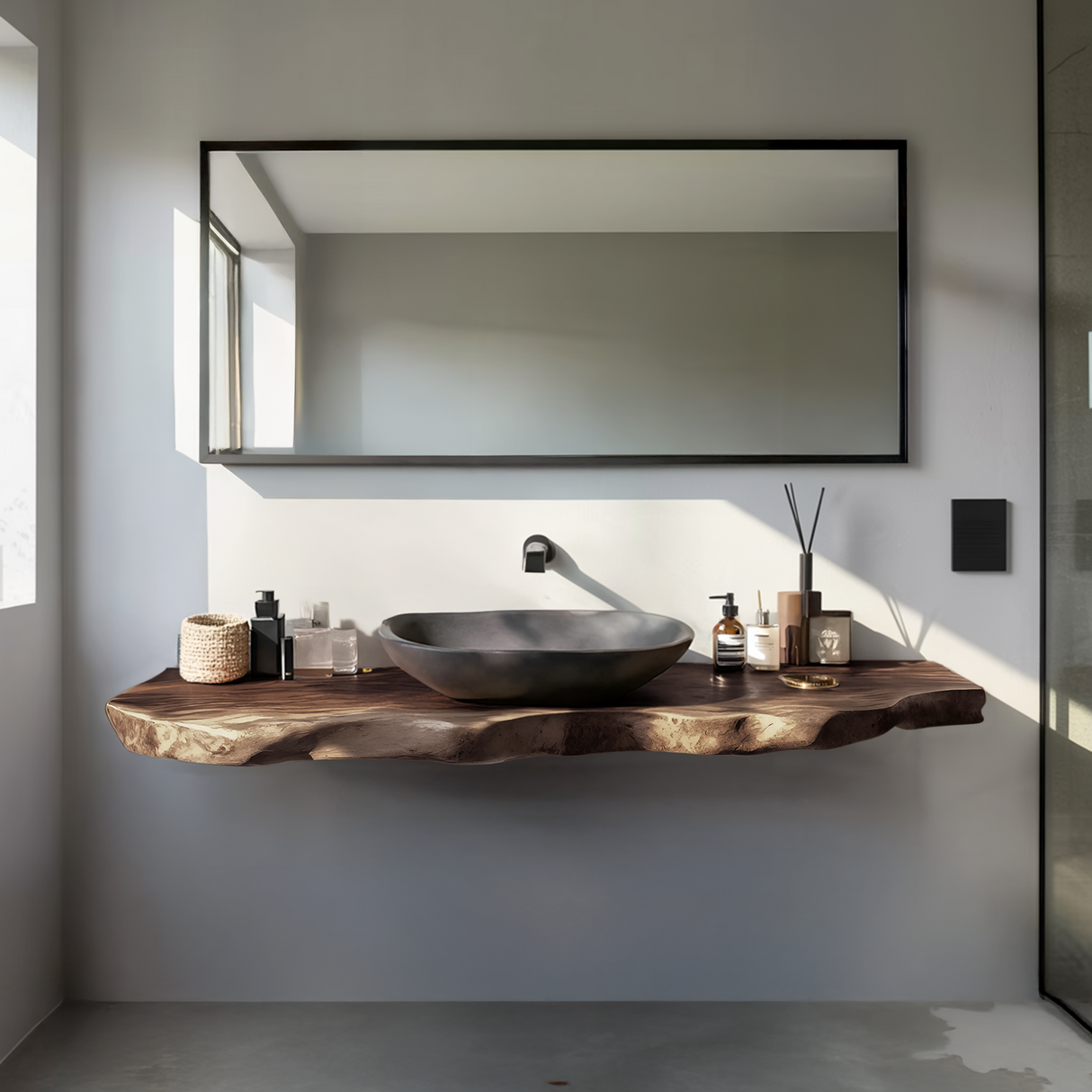 Rustic Bathroom Vanity With Live Edge Wood Detail