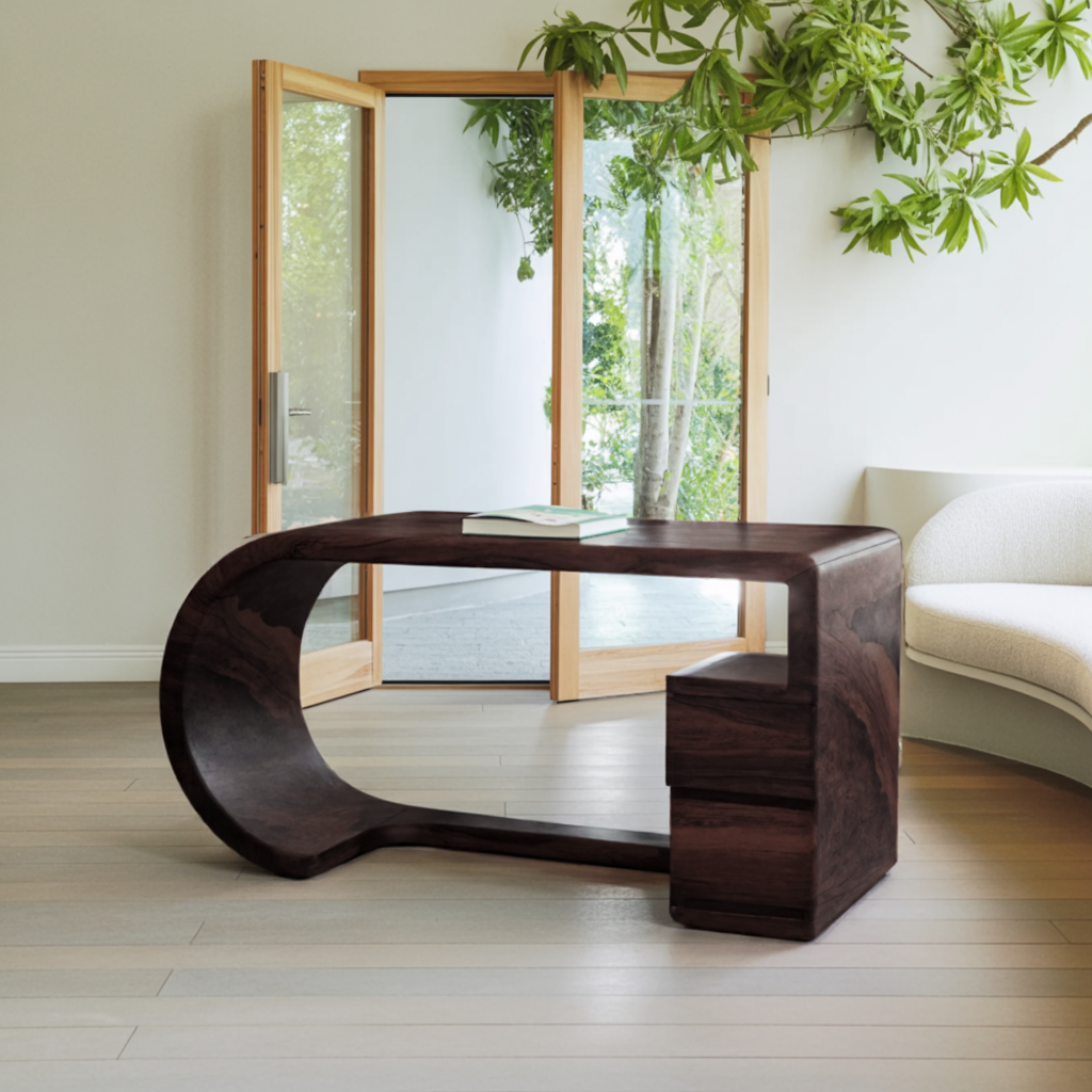 Curved Sculptural Desk With Fluid Form For Home Office And Studio