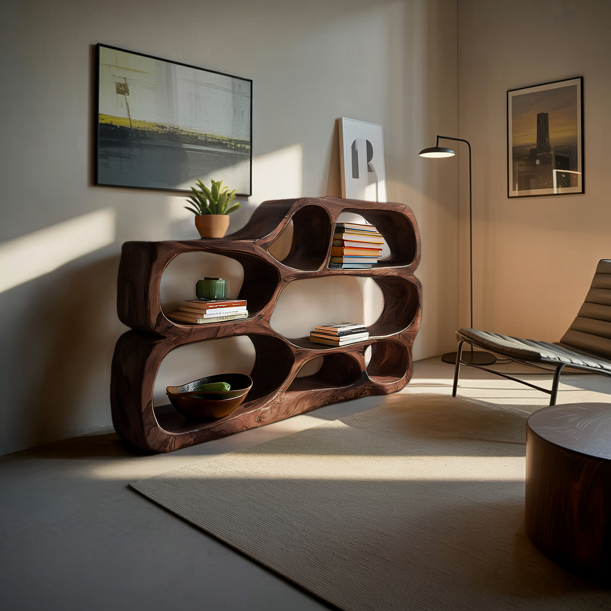 Artistic Curved Bookshelf For Living Room Styling