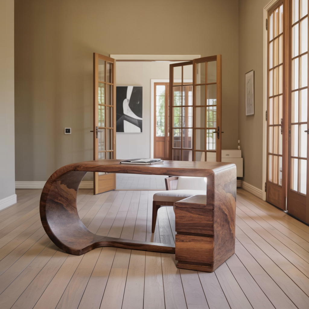 Curved Sculptural Desk With Fluid Form For Home Office And Studio