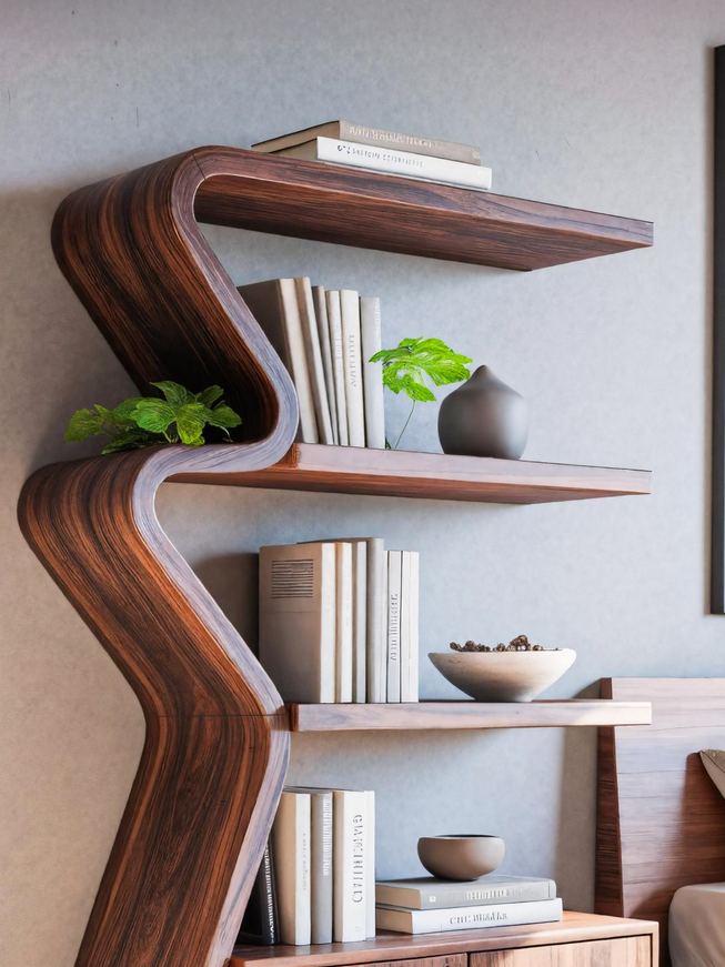 Modern Zigzag Bookshelf With Cabinet For Living Room Or Office