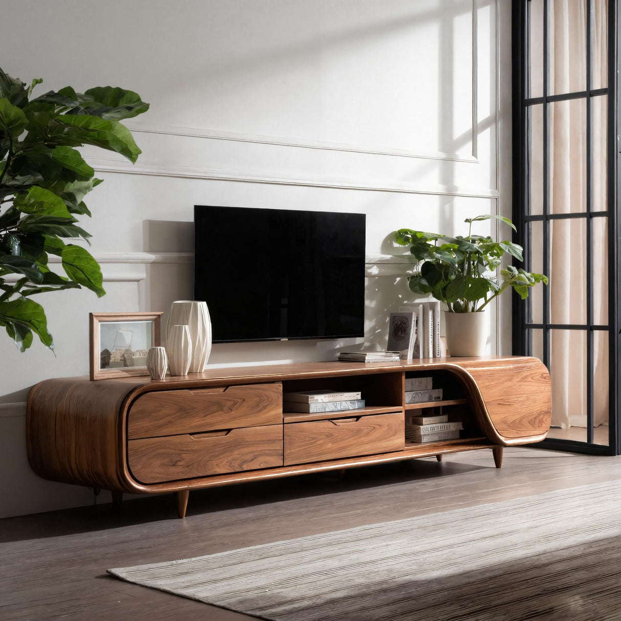 Modern TV Console With Rounded Corners For Living Room