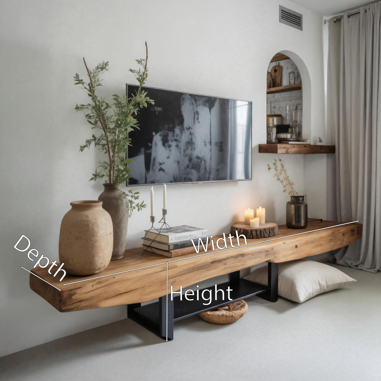 Rustic TV Shelf With Metal Legs For Minimalist Living Room