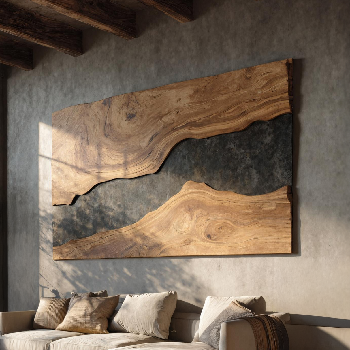 Mid Century Rectangular Wooden Wall Art For Living Room