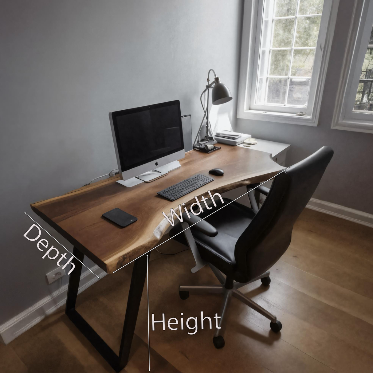 Ergonomic Live Edge Desk With Curved Top For Modern Home Office