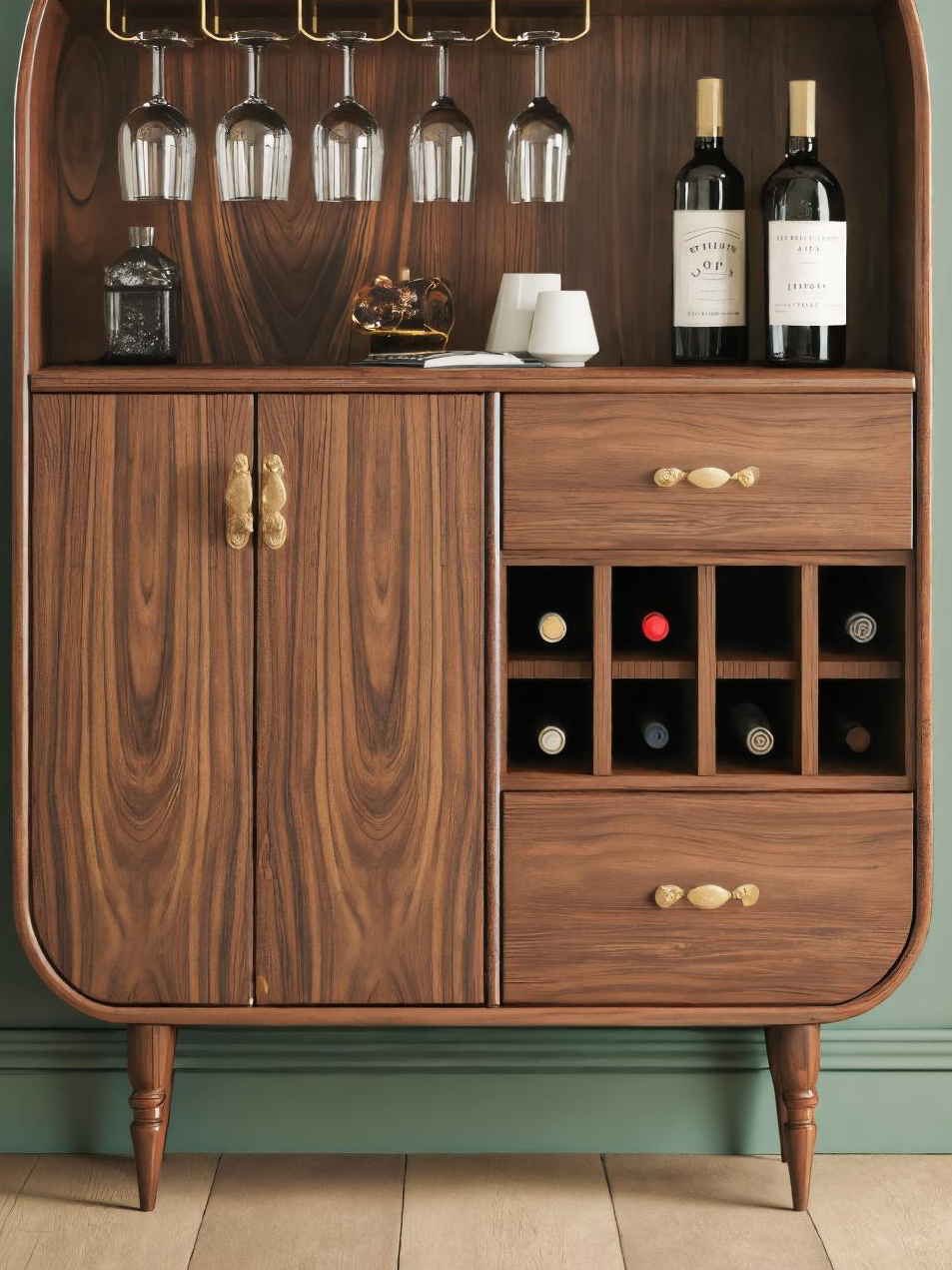 Arched Wine Cabinet With Storage For Dining Room