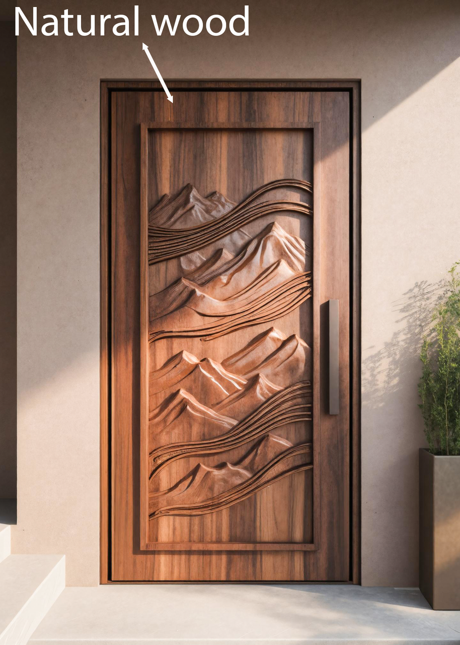 Rustic Carved Front Door With Mountain Design For Cabin Or Lodge