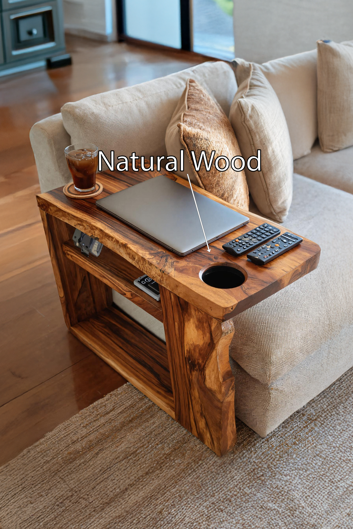 Rustic Handcrafted Wooden Armrest For Sofa Decor
