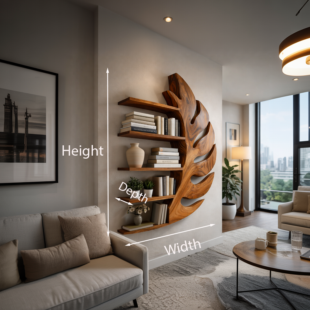 Contemporary Wooden Leaf Shape Floating Bookshelf For Home Decor