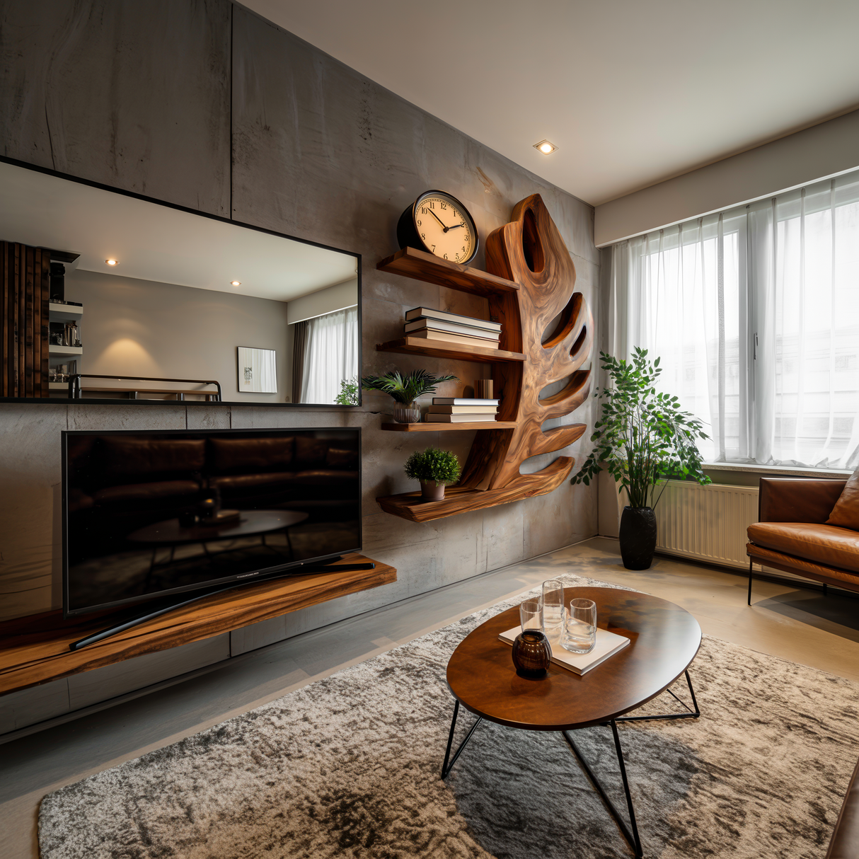 Organic Wooden Botanical Leaf Floating Bookshelf For Living Furniture