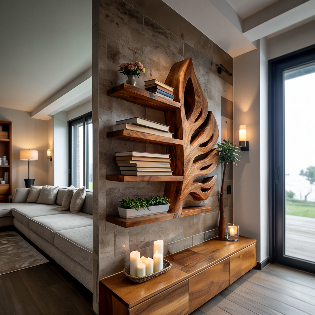Nature Inspired Wooden Leaf Bookshelf For Modern Interior