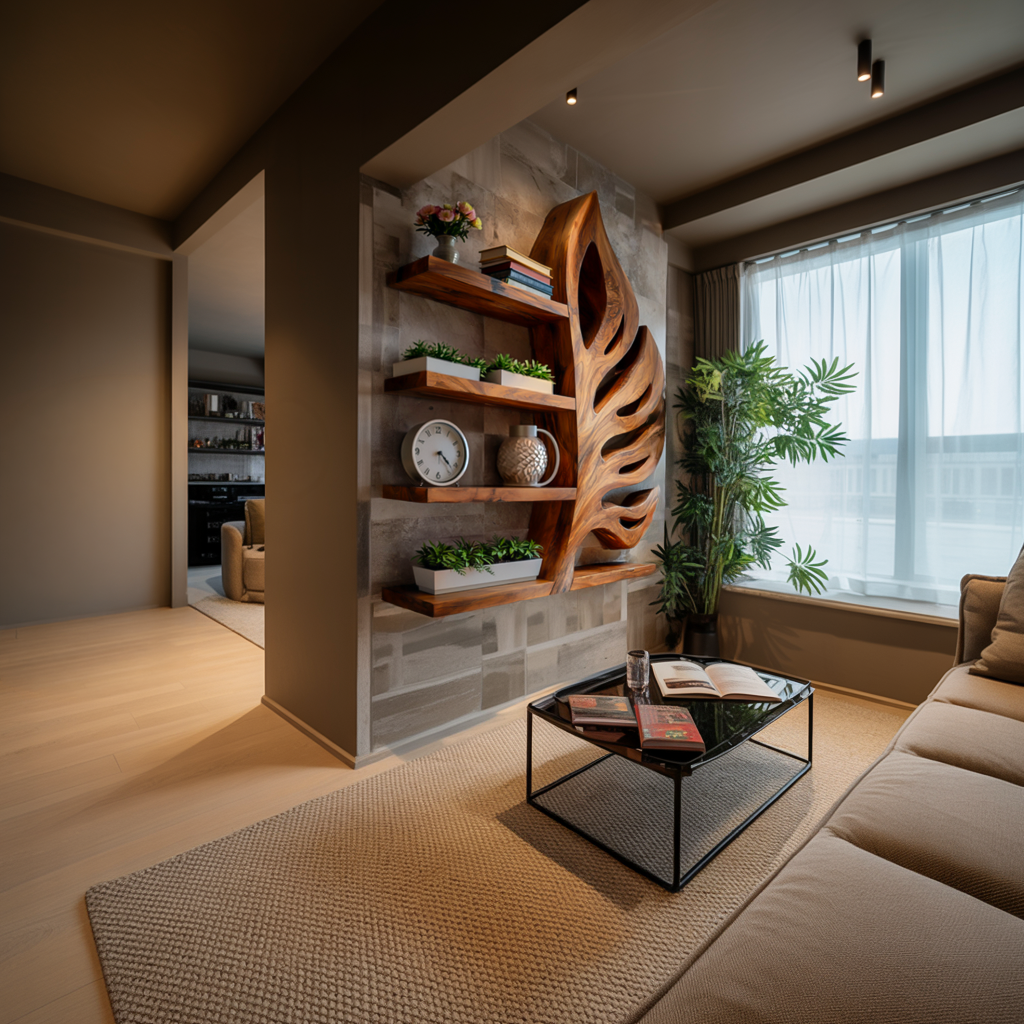 Nature Inspired Wooden Leaf Bookshelf For Modern Interior