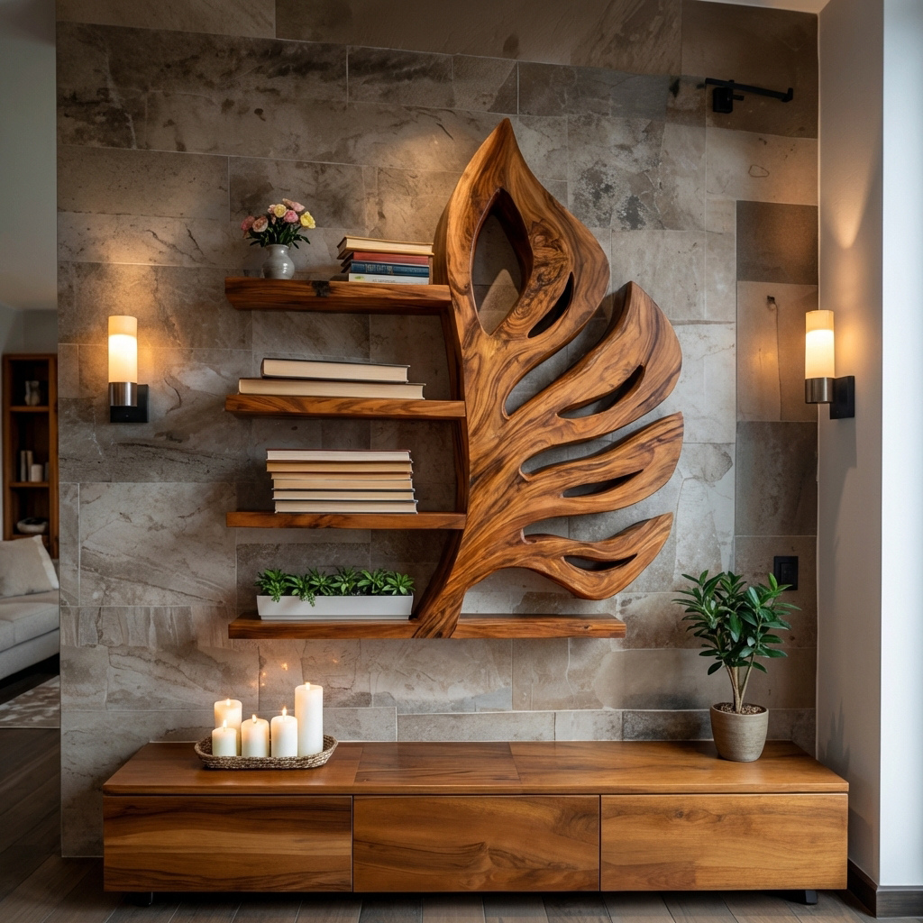 Nature Inspired Wooden Leaf Bookshelf For Modern Interior