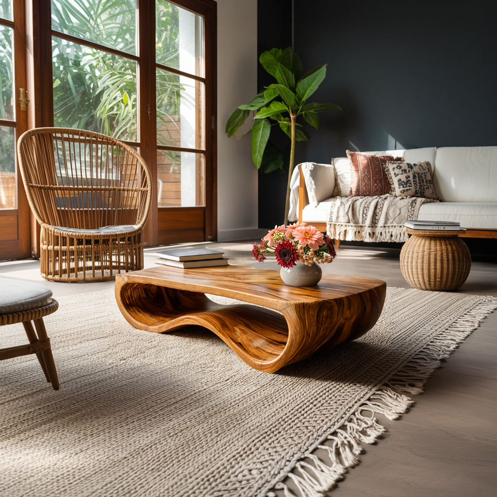 Handcrafted Wooden Coffee Table For Luxury Living Room