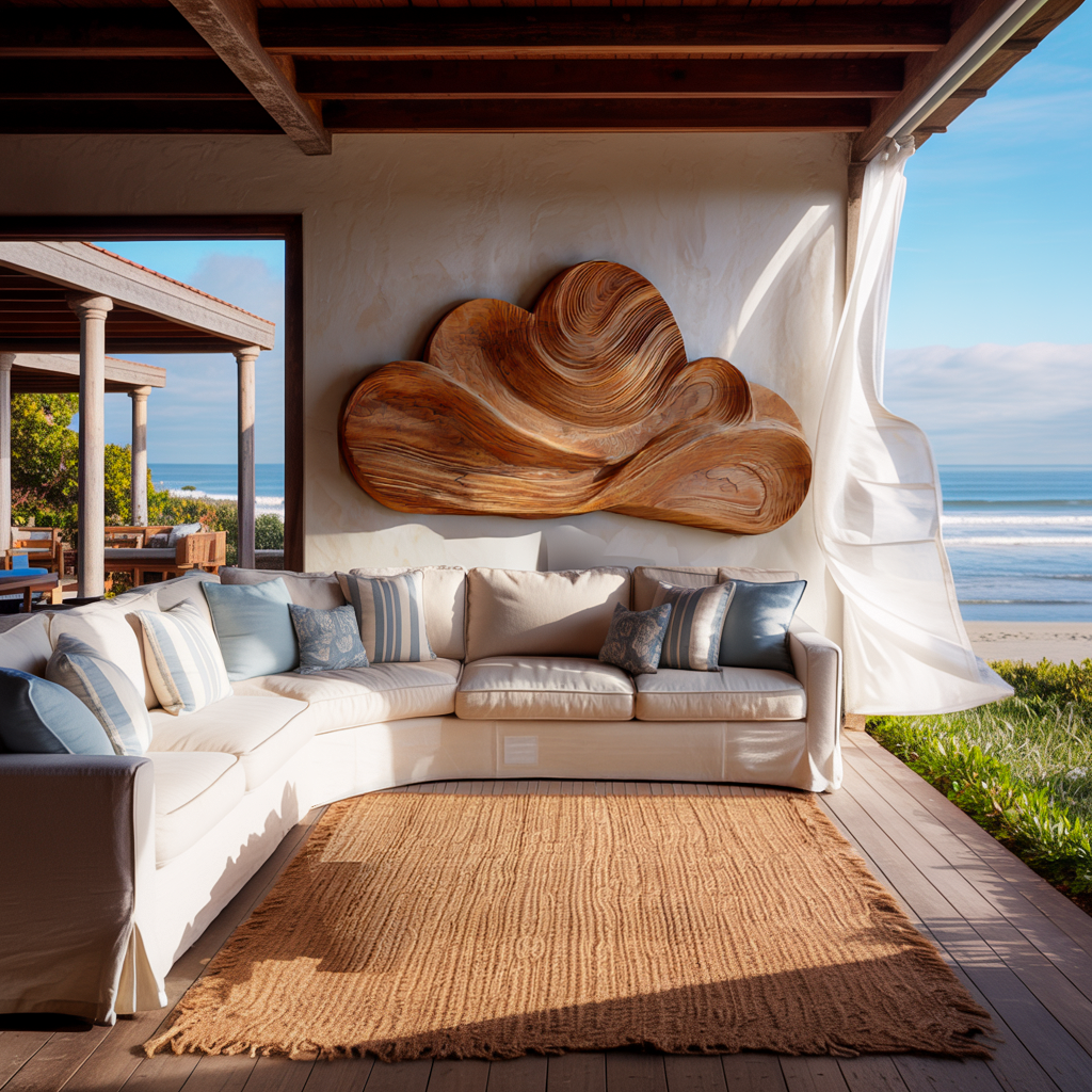 Organic Wooden Cloud Wall Art For Japandi Interior