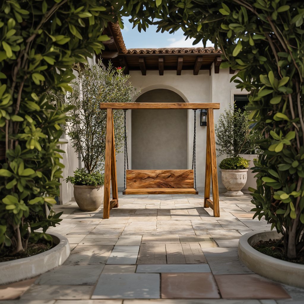 Organic Wood Swing With Backrest For Patio