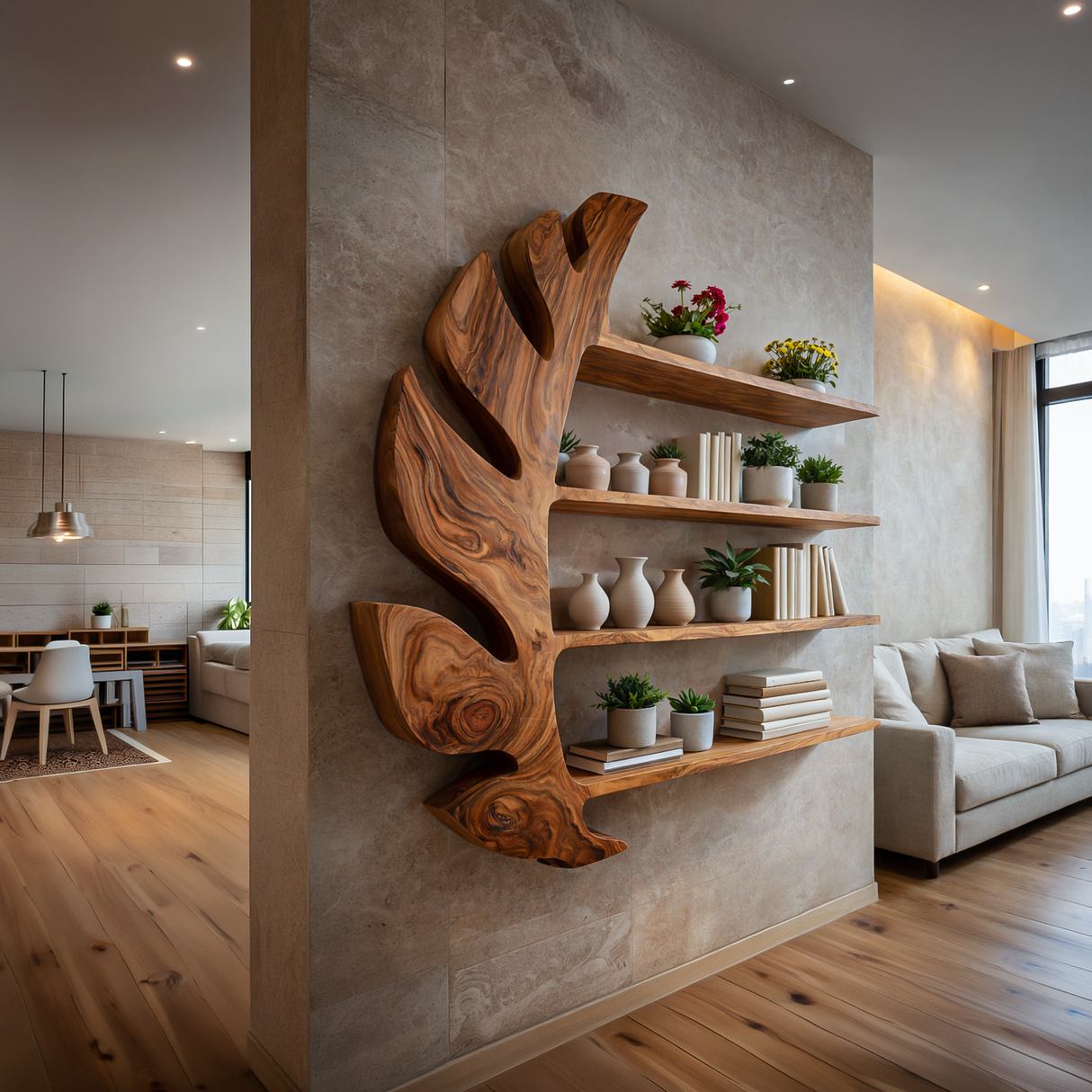 Organic Wooden Leaf Floating Bookshelf For Modern Home