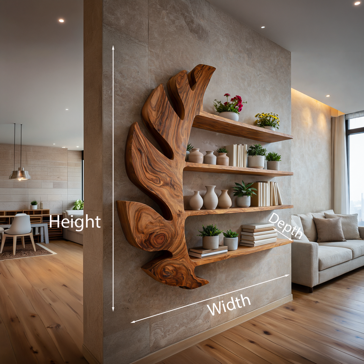 Organic Wooden Leaf Floating Bookshelf For Modern Home
