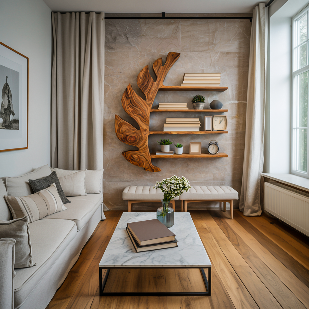 Organic Wooden Leaf Floating Bookshelf For Modern Home