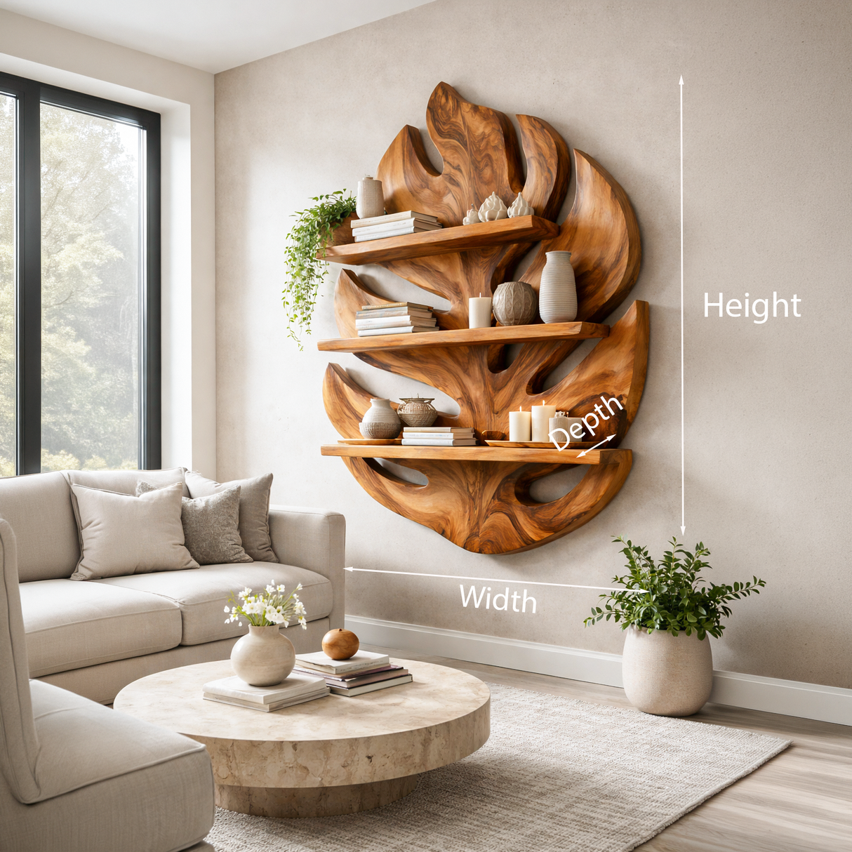 Monstera Leaf Wooden Bookshelf For Living Wall Decor