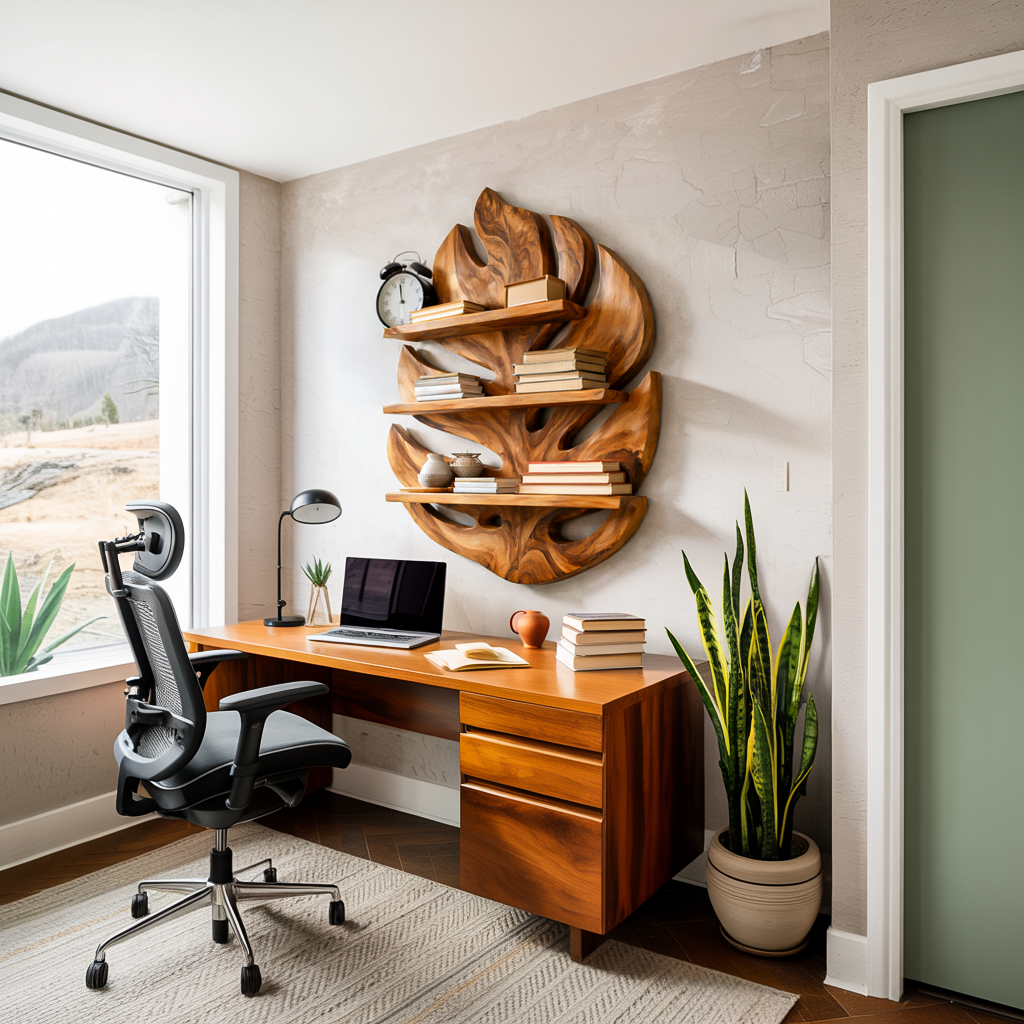 Monstera Leaf Wooden Bookshelf For Living Wall Decor