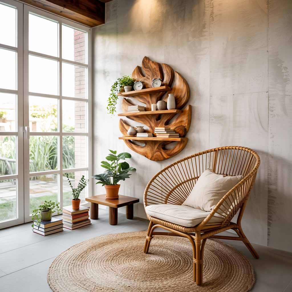 Monstera Leaf Wooden Bookshelf For Living Wall Decor