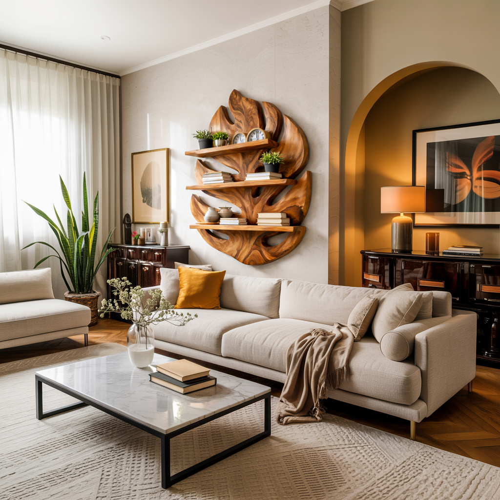 Monstera Leaf Wooden Bookshelf For Living Wall Decor