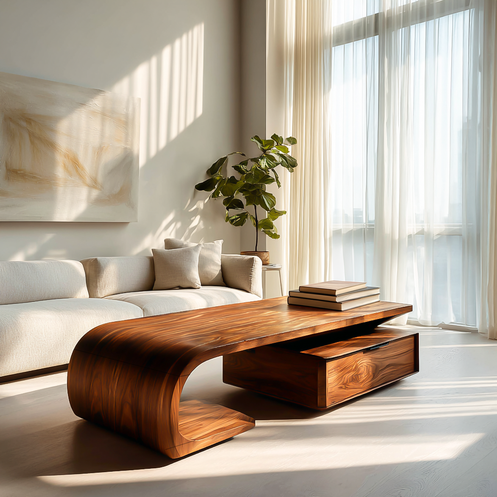 Modern Wooden Coffee Table With Storage Cabinet For Home Interior