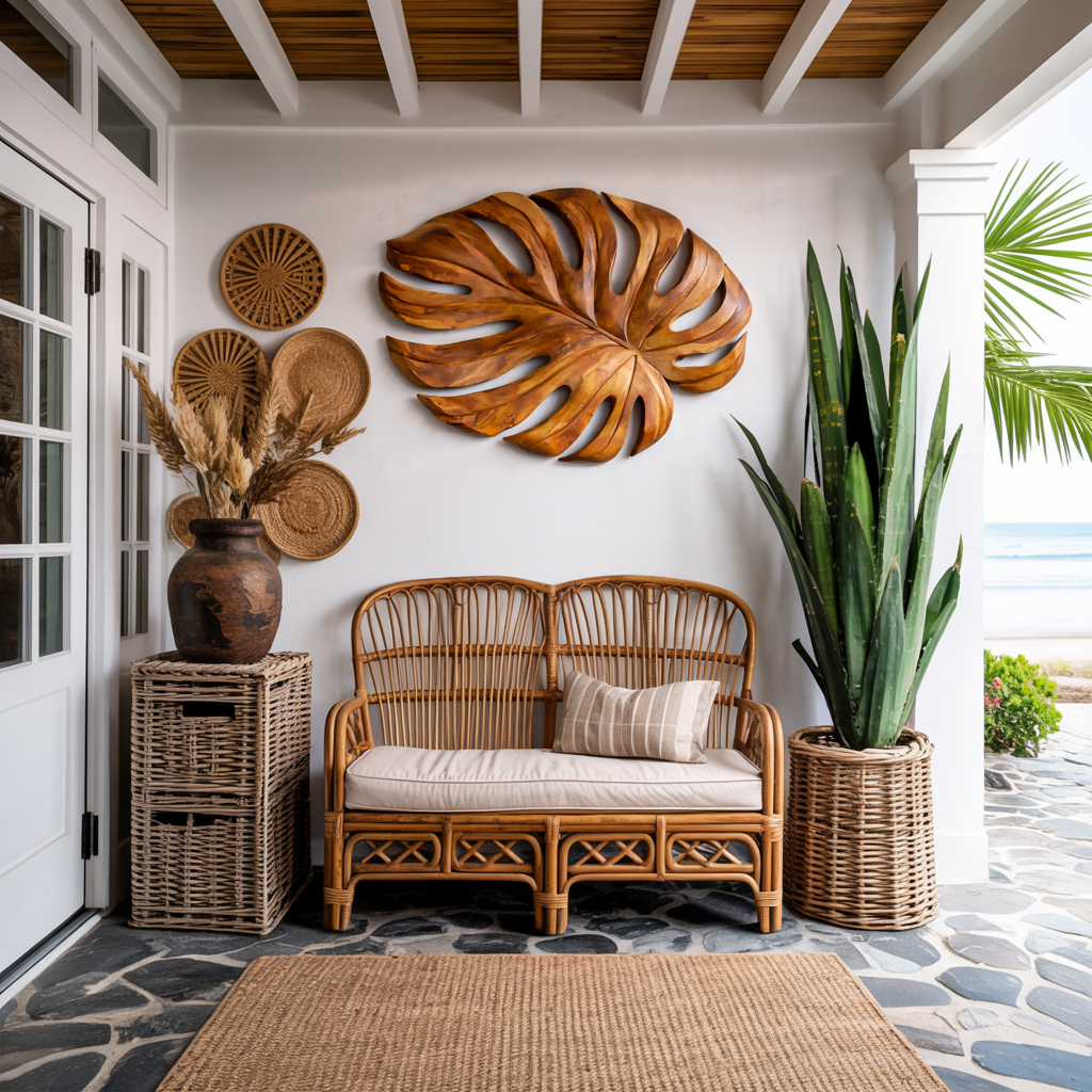 Organic Wooden Leaf Wall Sculpture For Contemporary Interior