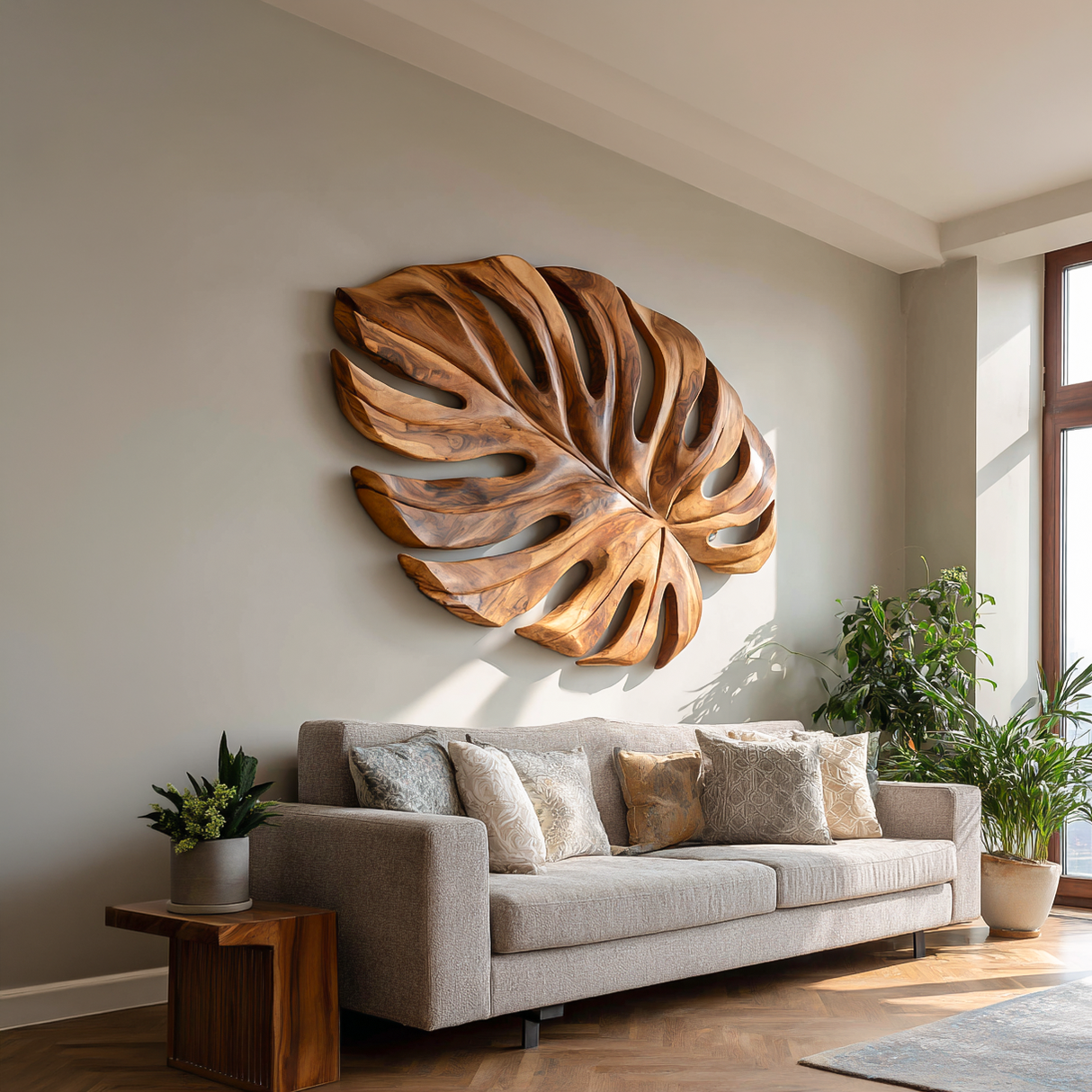Organic Wooden Leaf Wall Sculpture For Contemporary Interior