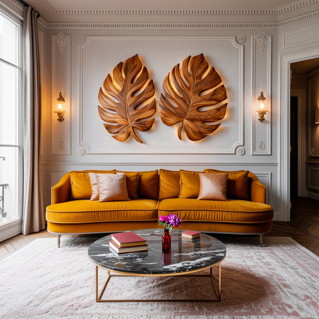 Organic Wooden Palm Leaf Wall Art For Scandinavian Interior